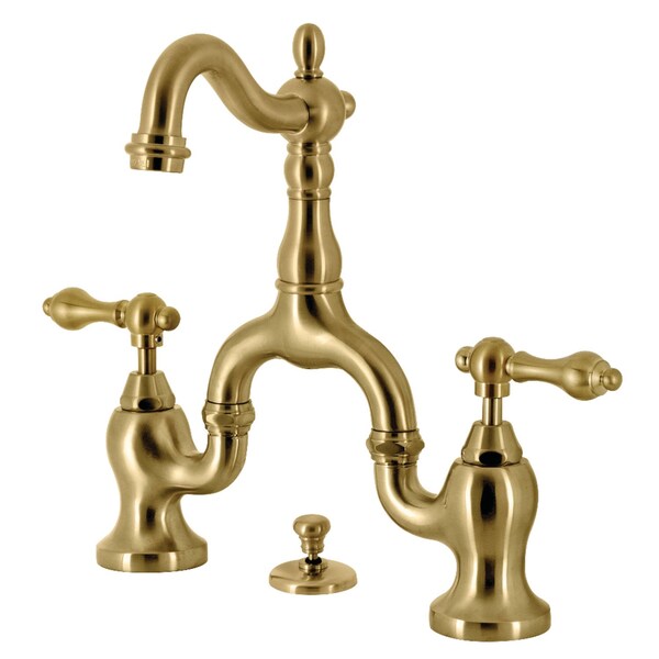 Kingston Brass Bridge Bathroom Faucet with Brass PopUp, Brushed Brass KS7977AL - main